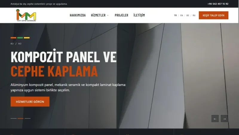 Home page of the İMM Yapı Cephe Sistemleri website