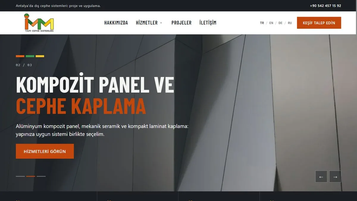 Home page of the İMM Yapı Cephe Sistemleri website