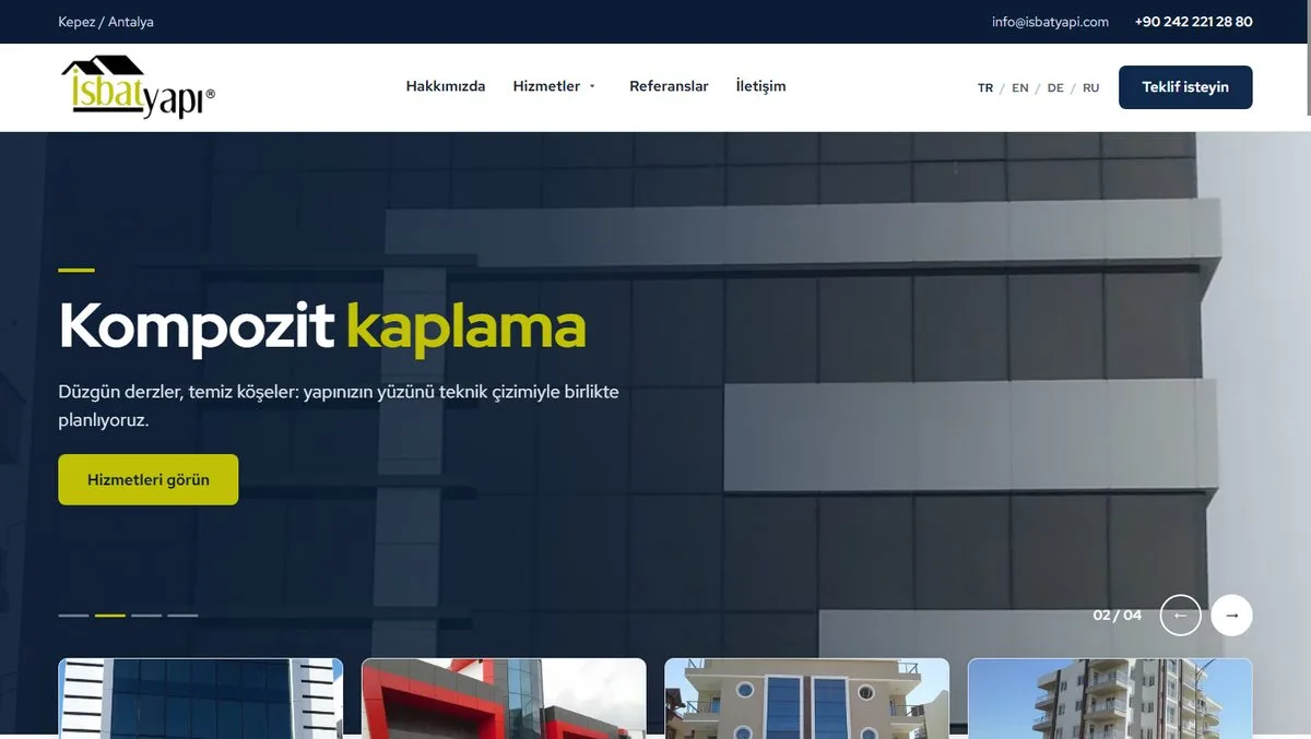 Home page of the İsbat Yapı website