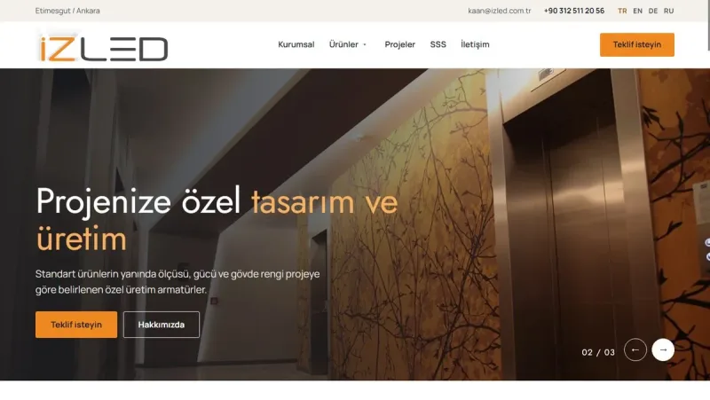Home page of the İZLED Profesyonel Aydınlatma website