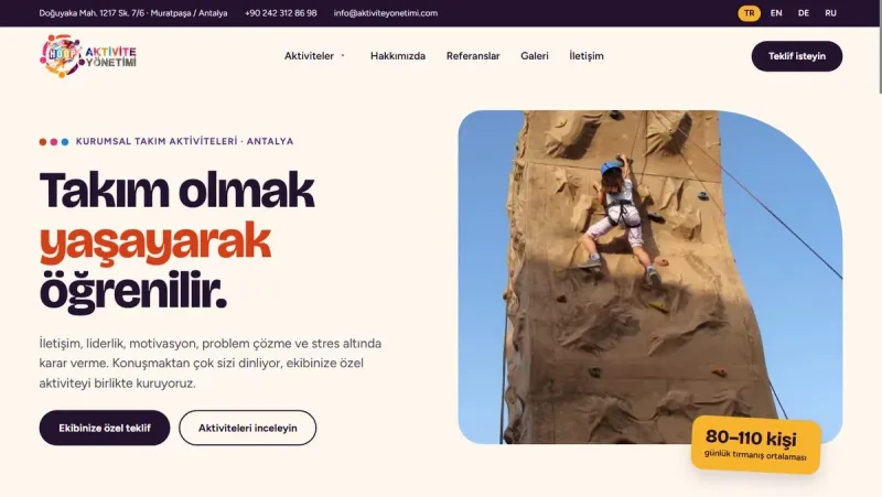 Home page of the HOOP Aktivite Yönetimi website